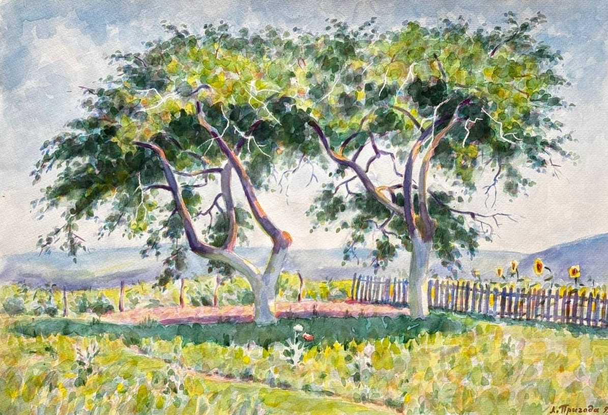 4.Літо. Дві ябнуні.1995, папір, акварель